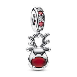 Pandora - Rensdyr med rød tud charm i sølv - 792330c01
