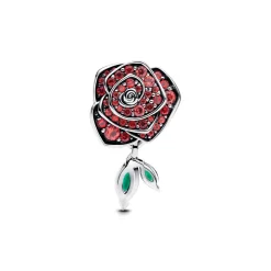 Pandora - Rose charm i sølv med røde sten - 793201c02