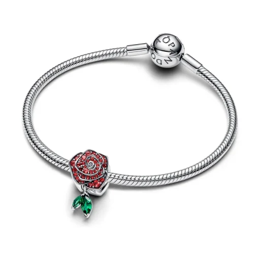 Pandora - Rose charm i sølv med røde sten - 793201c02