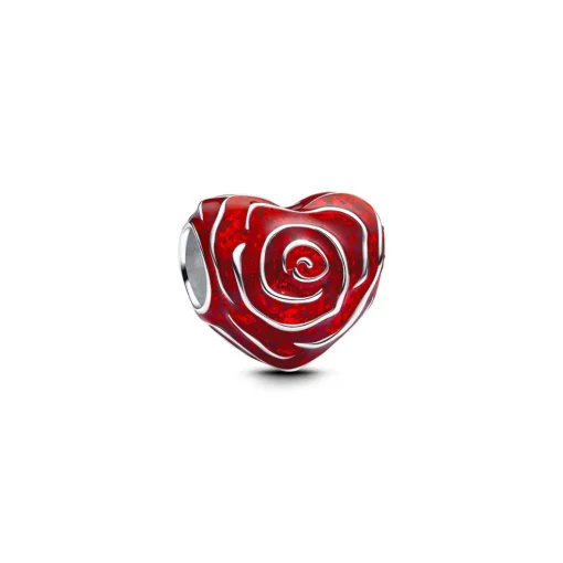 Pandora - Rose hjerte charm i sølv og emalje - 793673c01