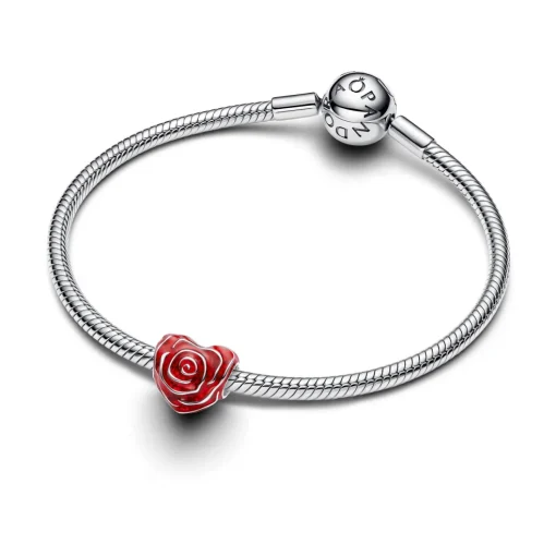 Pandora - Rose hjerte charm i sølv og emalje - 793673c01