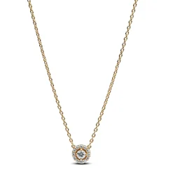 Pandora - Rund pavé halo halskæde i forgyldt - 363548c01-45