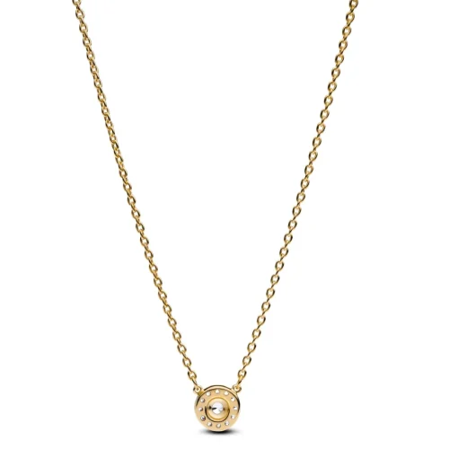 Pandora - Rund pavé halo halskæde i forgyldt - 363548c01-45