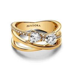 Pandora - Sløjfe ring i forgyldt med sten af zirkonia - 163511c01
