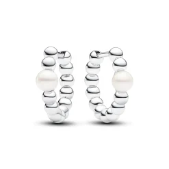 Pandora - Sølv creoler med perle og kugler - 293178c01