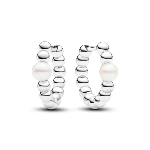 Pandora - Sølv creoler med perle og kugler - 293178c01