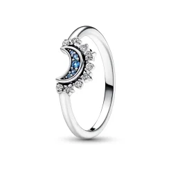 Pandora - Sølv måne ring med blå og klare sten - 192675c01