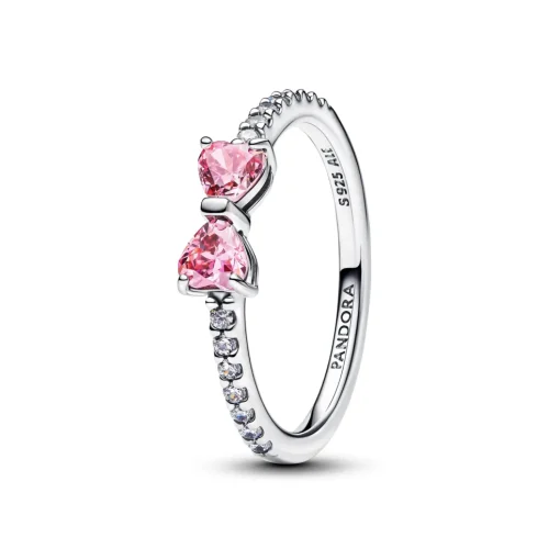 Pandora - Sølv ring med sløjfe og Pink zirkonia - 193510c01