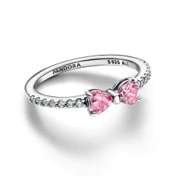 Pandora - Sølv ring med sløjfe og Pink zirkonia - 193510c01