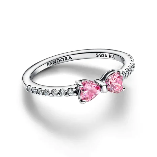 Pandora - Sølv ring med sløjfe og Pink zirkonia - 193510c01