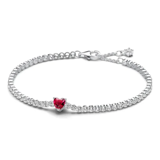 Pandora - Sølv tennis armbånd med rød hjerte formet sten - 590041c02