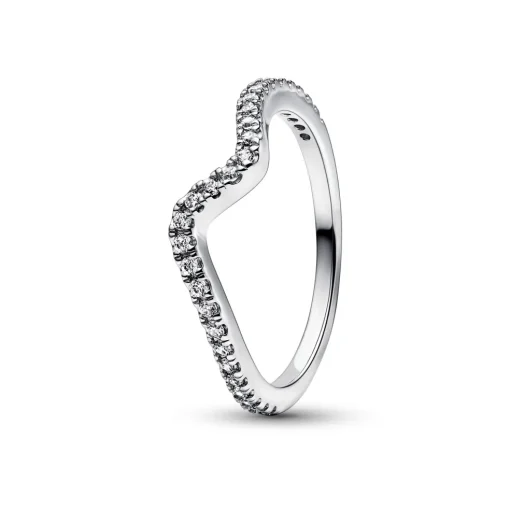 Pandora - Sølv wave ring med funklende zirkoia sten - 192539c01