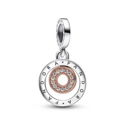 Pandora - To farvet signatur charm med sten i pavé - 782287c01