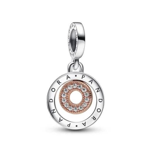 Pandora - To farvet signatur charm med sten i pavé - 782287c01