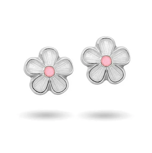 Pia&Per - Blomster ørestik med hvid emalje - 9000603