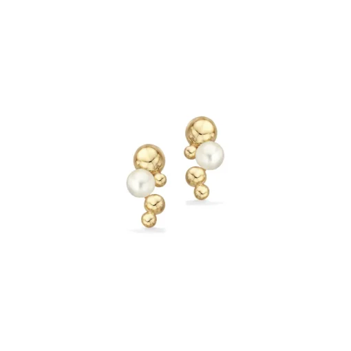 Scrouples - 8 karat guld kugle ørestikker med perle - 123563