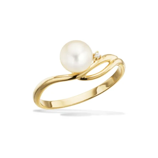 Scrouples - 8 karat guld ring med ferskvandsperle og zirkonia - 714243