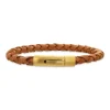 Scrouples - Brunt flettet læder armbånd med forgyldt lås  - 03761a