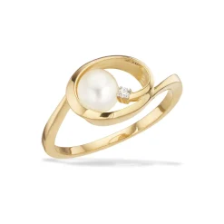 Scrouples - Guld ring i 8kt med perle og sten - 714673