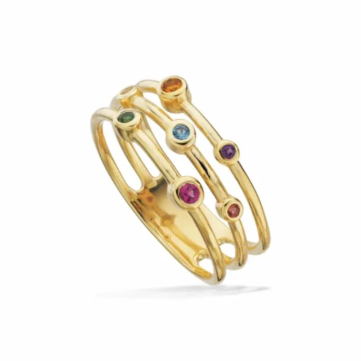 Scrouples - Guldbelagt sølv ring med farvede sten - 728702