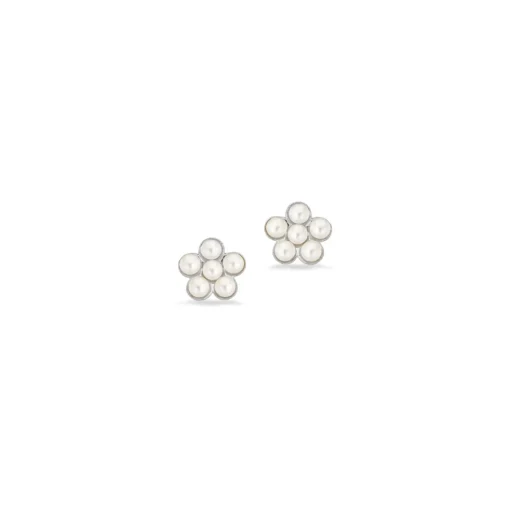 Scrouples - Sølv blomster ørestikker med perler - 162692