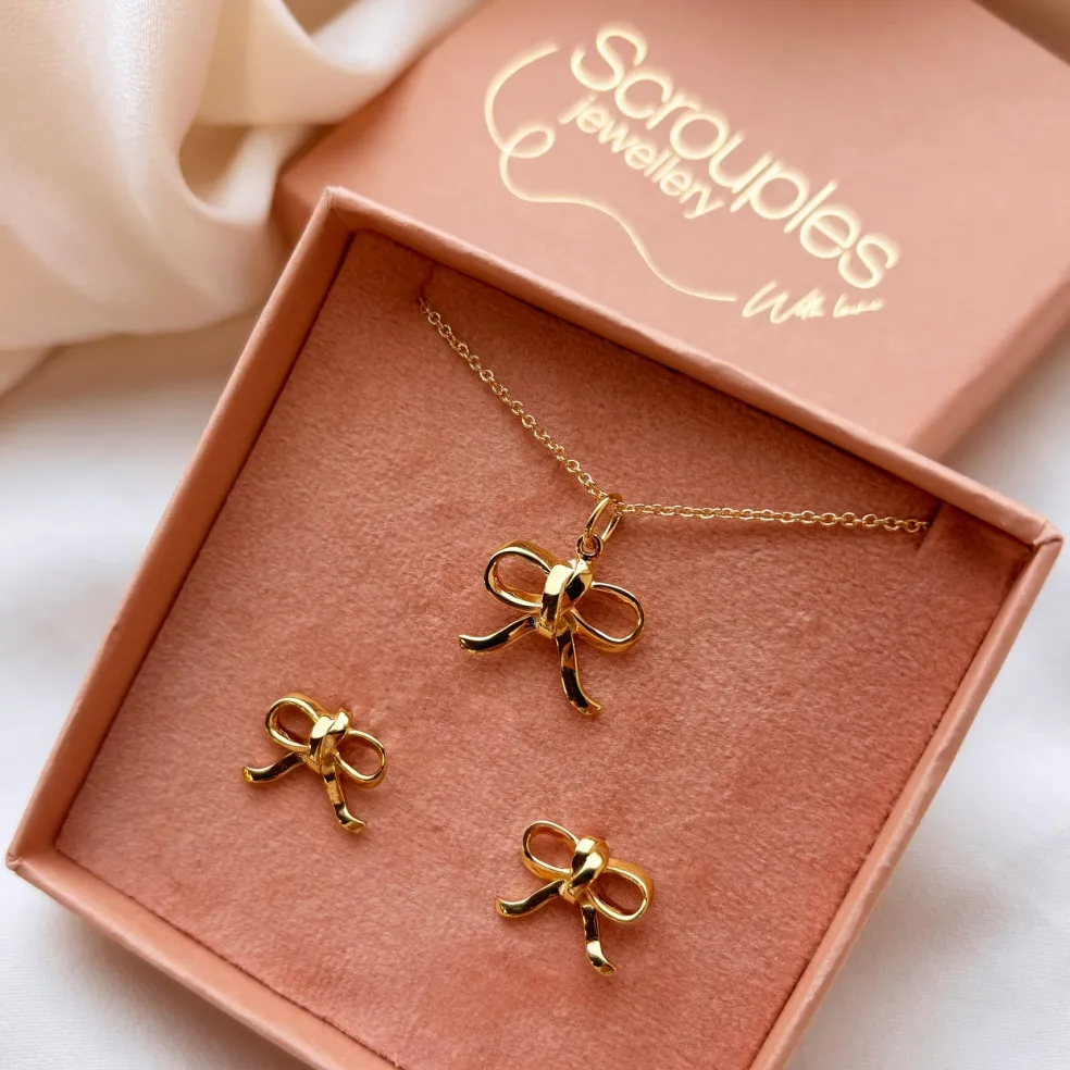 Scrouples - Sølv forgyldte sløjfe ørestikker - 164312