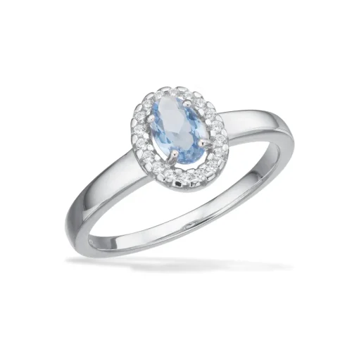 Scrouples - Sølv ring med lyseblå sten og små set omkring - 729572