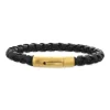 Scrouples - Sort flettet læder armbånd med forgyldt lås  - 03751a