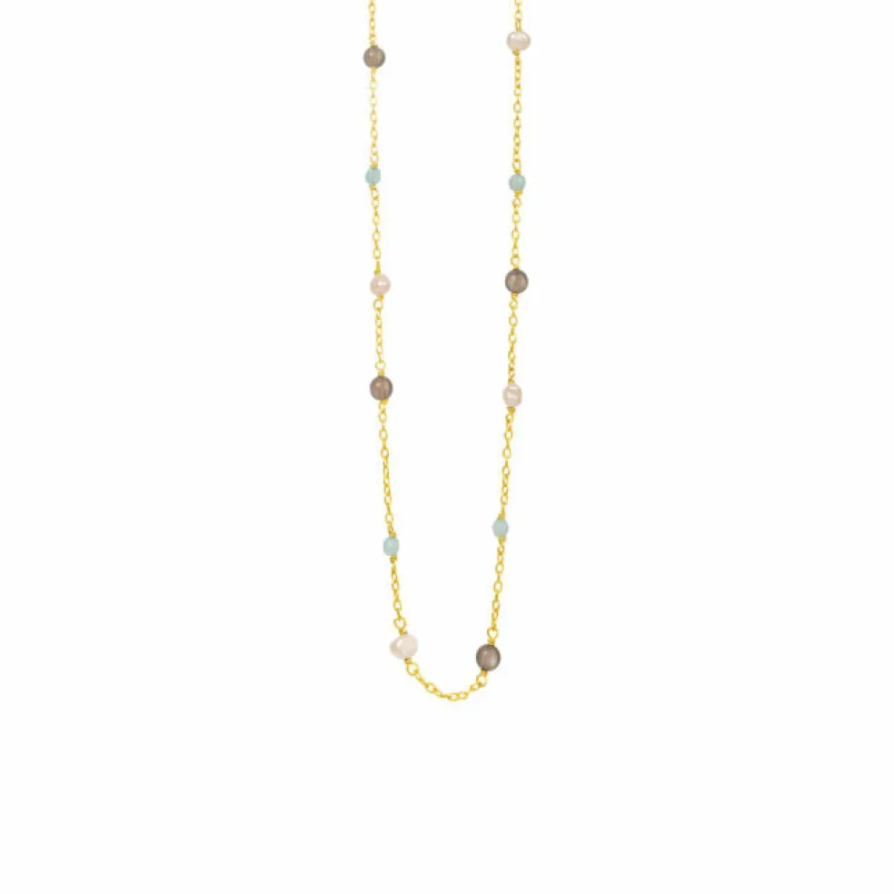 SFB - Forgyldt sølv halskæde med sten og perler - 1882-2-45-578