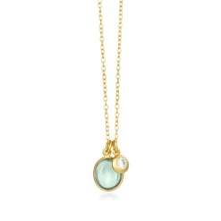 SFB - Forgyldt sølvhalskæde med grøn quartz - 981-2-107