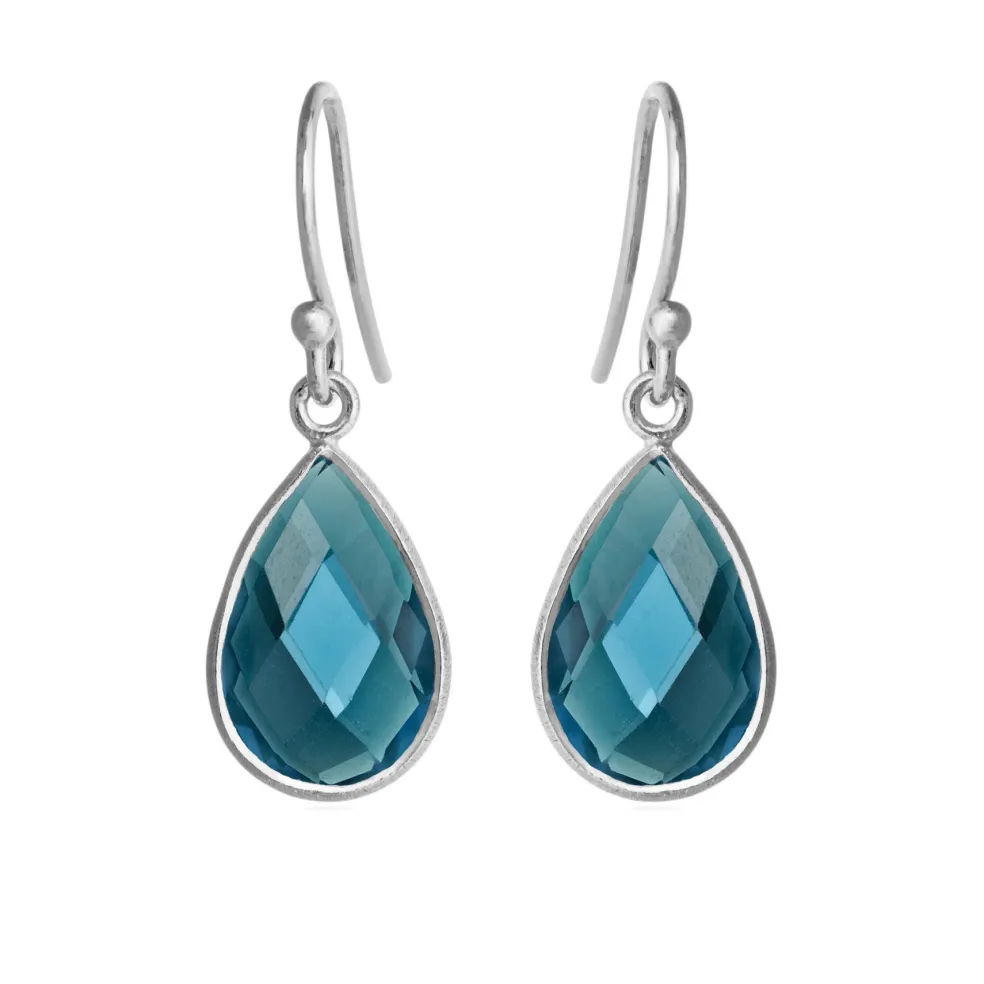 SFB - Ørekrog i sølv med facet sleben blå krystal - 4055-1-174