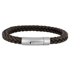Son of Noa - Mørke brunt læder armbånd med stål lås - 809702592