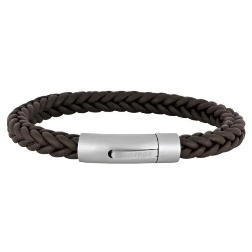 Son of Noa - Mørke brunt læder armbånd med stål lås - 809702592