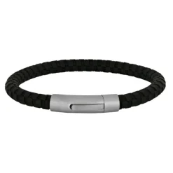 Son of Noa - Sort læder armbånd med stål lås - 809702891