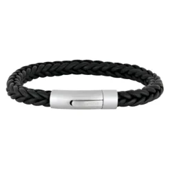 Son of NOA - Sort læderarmbånd med stål - 809702591