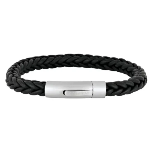 Son of NOA - Sort læderarmbånd med stål - 809702591