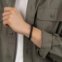 Son of NOA - Sort læderarmbånd med stål - 809702591