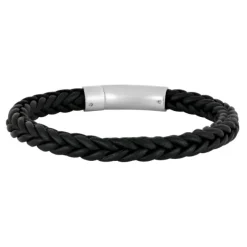 Son of NOA - Sort læderarmbånd med stål - 809702591