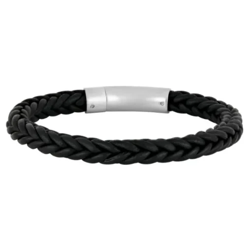 Son of NOA - Sort læderarmbånd med stål - 809702591